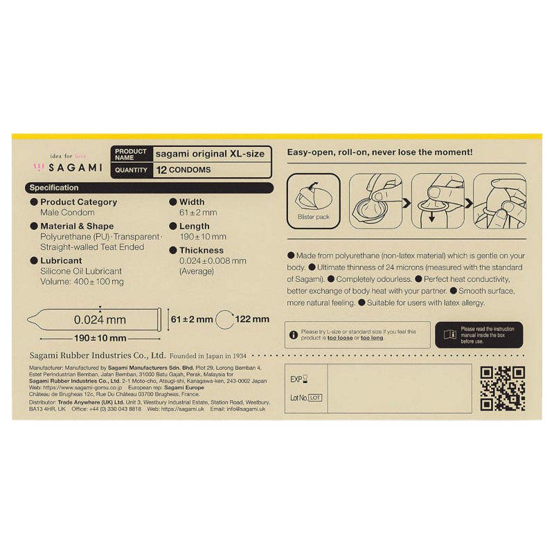 Sagami Original 0,02 XL - óvszer - 61 mm (12 db) 125221 termék bemutató kép