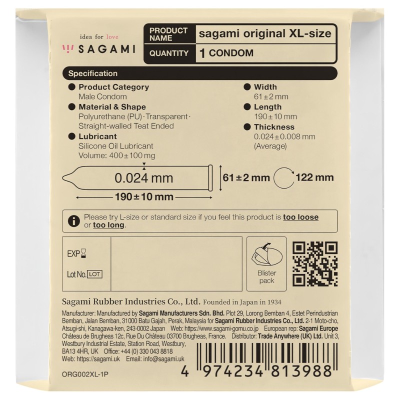 Sagami Original 0,02 XL - óvszer - 61 mm (1 db) 125215 termék bemutató kép