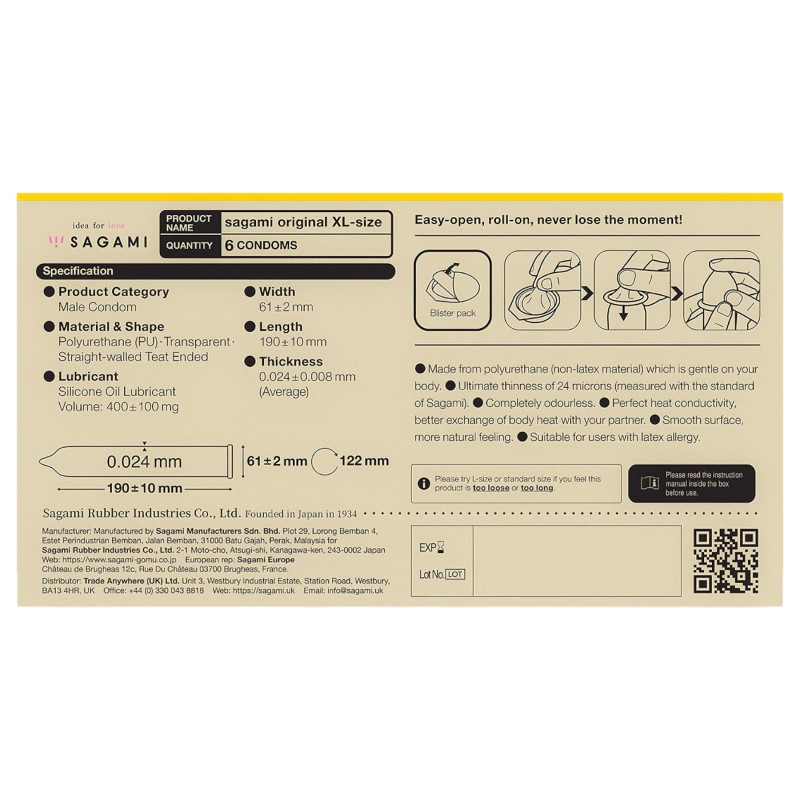 Sagami Original 0,02 XL - óvszer - 61 mm (6 db) 125218 termék bemutató kép