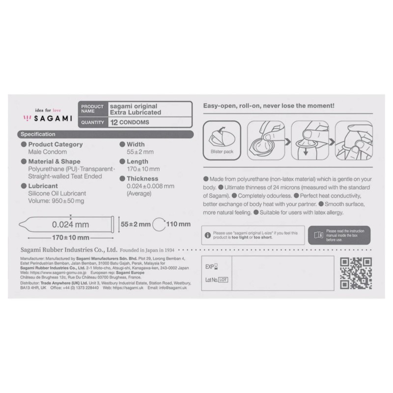 Sagami Original 0.02 - extra síkosított óvszer - 55mm (12db) 120899 termék bemutató kép