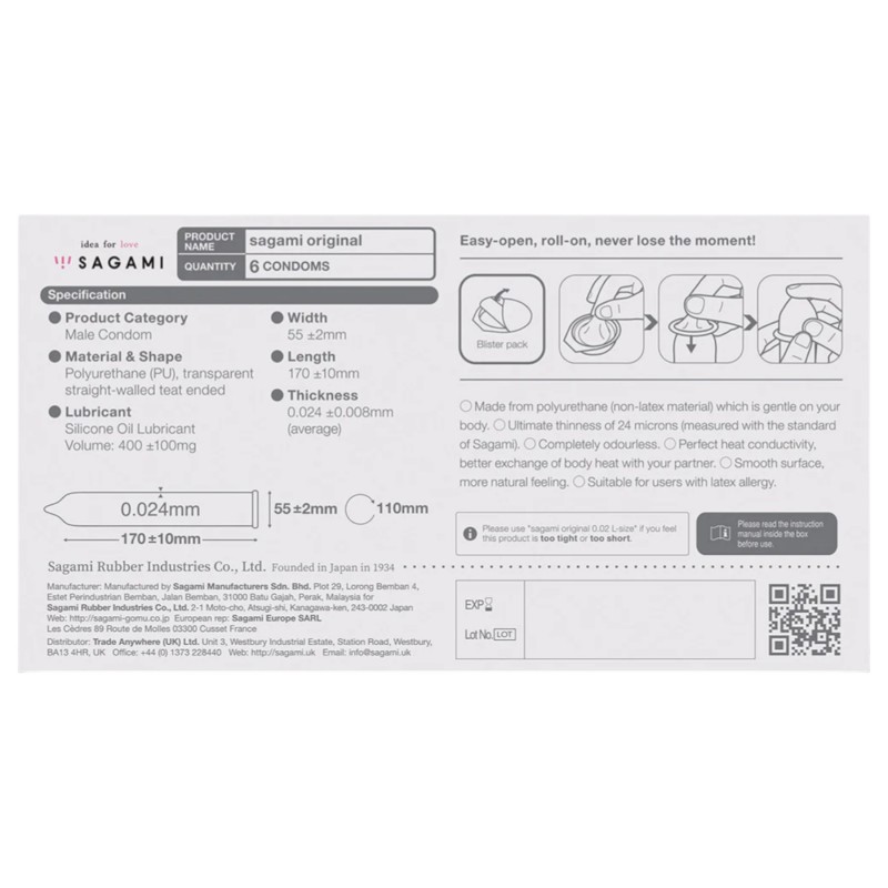 Sagami Original 0.02 - óvszer - 55mm (6db) 120887 termék bemutató kép