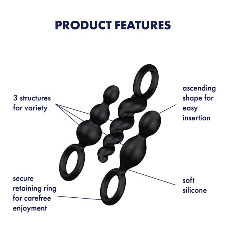 Satisfyer Booty Call - anál plug szett - fekete (3 részes) 45681 termék bemutató kép
