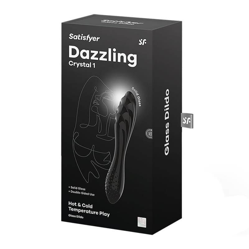 Satisfyer Dazzling Crystal 1 - kétvégű üveg dildó (fekete) 86578 termék bemutató kép