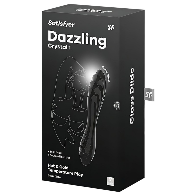 Satisfyer Dazzling Crystal 1 - kétvégű üveg dildó (fekete) 113674 termék bemutató kép