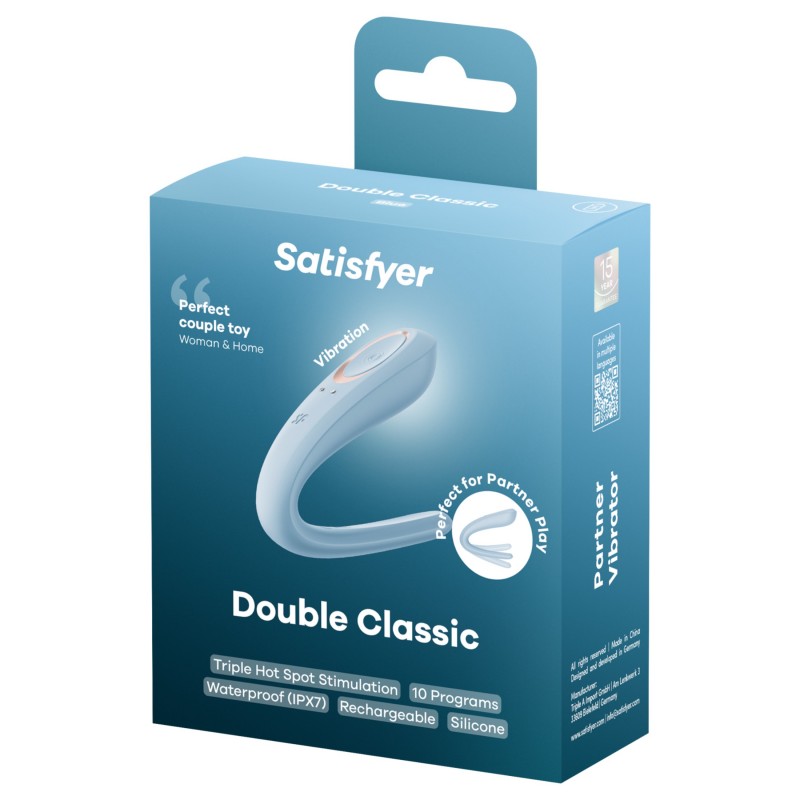 Satisfyer Double Classic - akkus párvibrátor pároknak (kék) 166302 termék bemutató kép