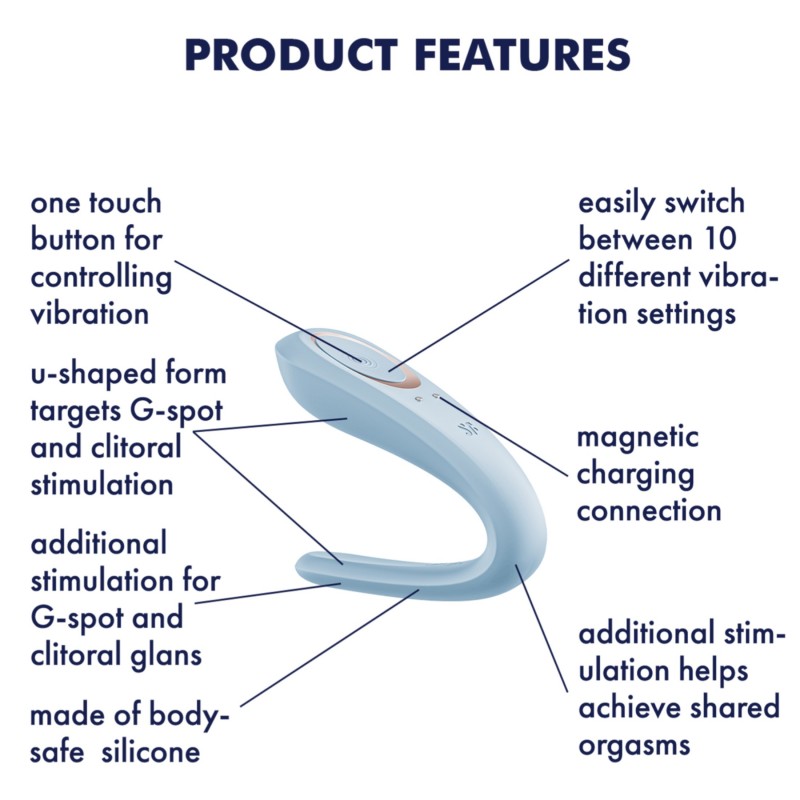 Satisfyer Double Classic - akkus párvibrátor pároknak (kék) 127643 termék bemutató kép