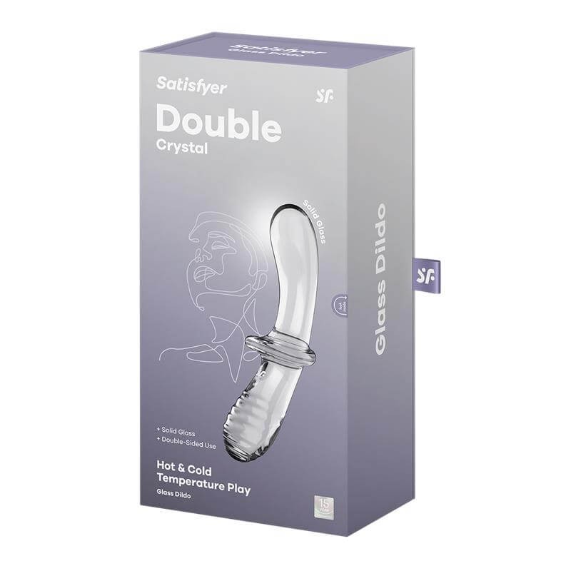 Satisfyer Double Crystal - kétvégű üveg dildó (átlátszó) 86584 termék bemutató kép