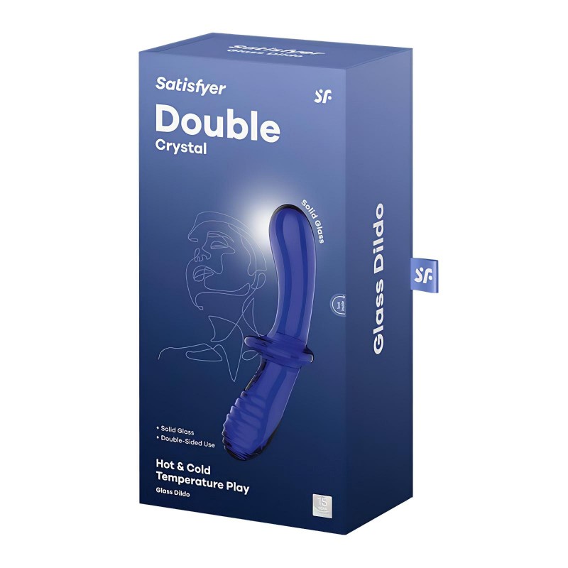 Satisfyer Double Crystal - kétvégű üveg dildó (kék) 113686 termék bemutató kép