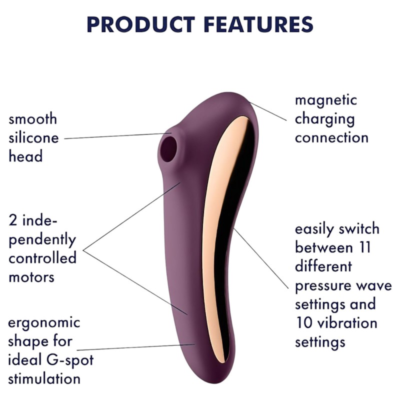 Satisfyer Dual Kiss - 2in1, hüvelyi és csikló vibrátor, csiklóizgató (lila) 156565 termék bemutató kép
