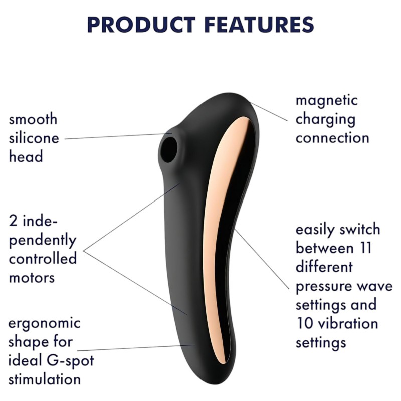 Satisfyer Dual Kiss - akkus hüvelyi és csikló vibrátor, csiklóizgató (fekete) 165401 termék bemutató kép
