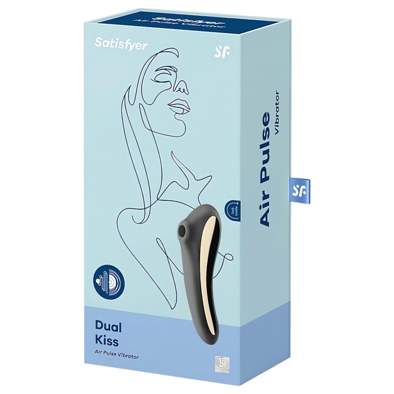 Satisfyer Dual Kiss - akkus hüvelyi és csikló vibrátor, csiklóizgató (fekete) 165403 termék bemutató kép