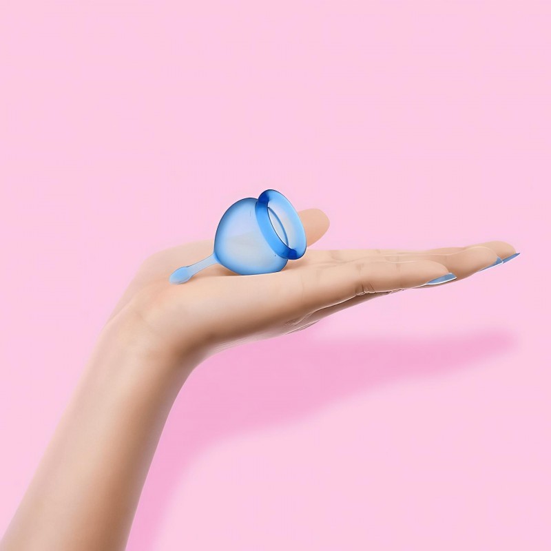Satisfyer Feel Good - szilikon menstruációs kehely szett (kék, 2 db) 129316 termék bemutató kép