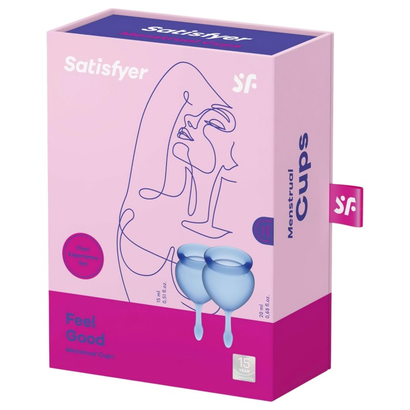 Satisfyer Feel Good - szilikon menstruációs kehely szett (kék, 2 db) 129318 termék bemutató kép