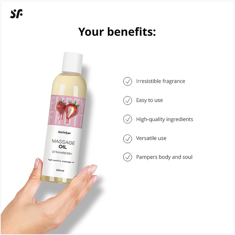 Satisfyer - ízesített masszázsolaj - eper (250 ml) 150233 termék bemutató kép