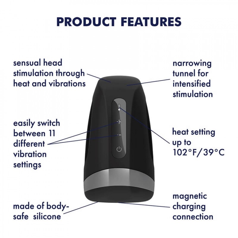 Satisfyer Men Heat Vibration - akkus, melegítős makkvibrátor (fekete) 45664 termék bemutató kép