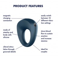 Satisfyer Power Ring - vízálló, akkus péniszgyűrű (szürke) 45619 termék bemutató kép