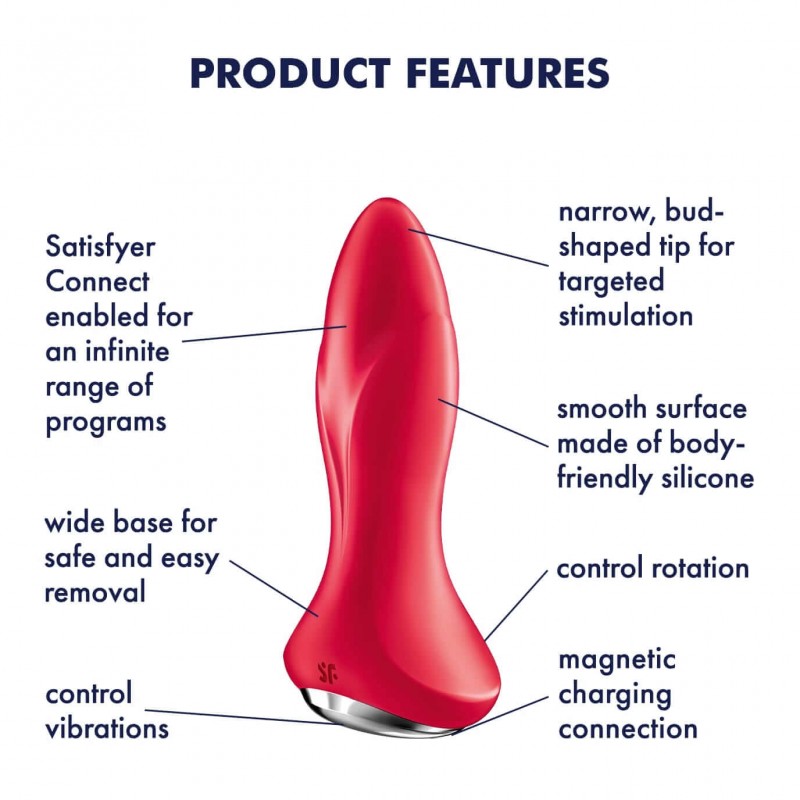 Satisfyer Rotator Plug 1 - akkus, forgó gyöngyös anál vibrátor (piros) 55506 termék bemutató kép