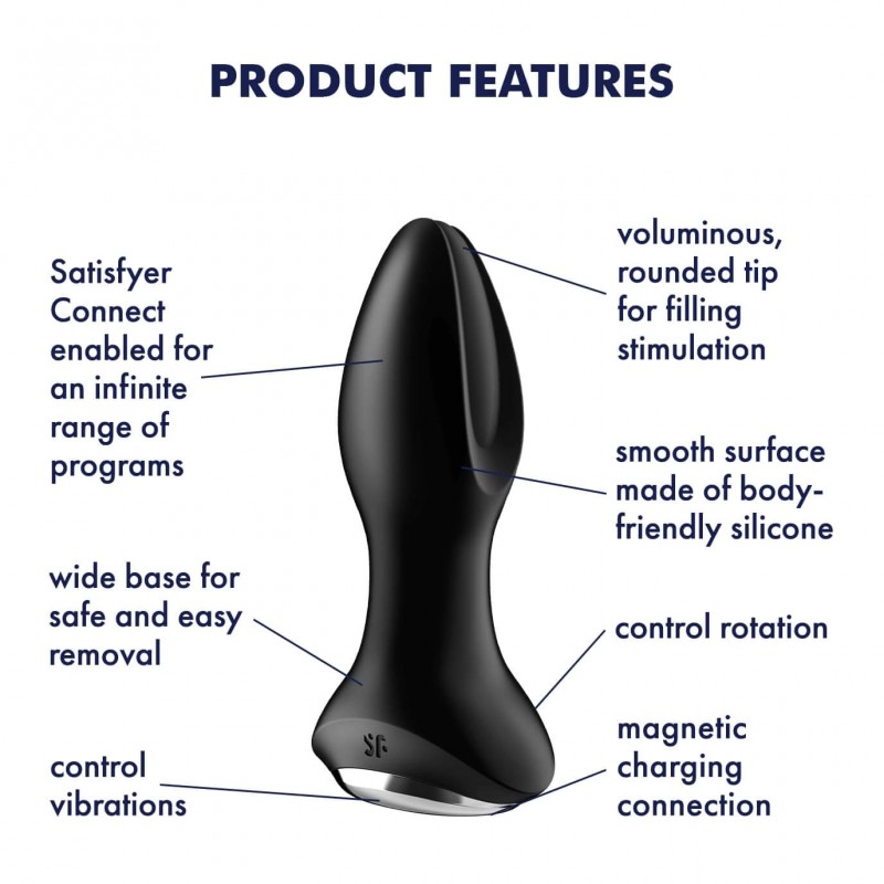 Satisfyer Rotator Plug 2 - akkus, gyöngyös anál vibrátor (fekete) 55522 termék bemutató kép