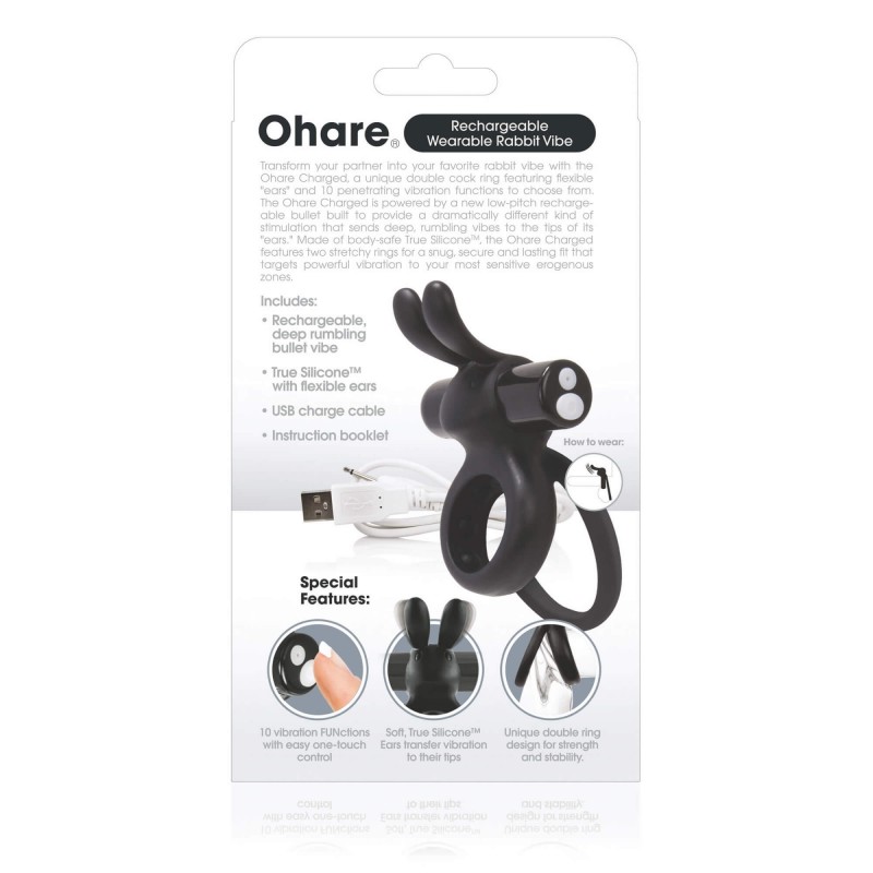 Screaming O Ohare - akkus, nyuszis, vibrációs péniszgyűrű (fekete) 80556 termék bemutató kép
