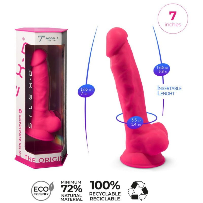 Silexd 7 - tapadókorongos, herés dildó - 17,5 cm (pink) 150186 termék bemutató kép