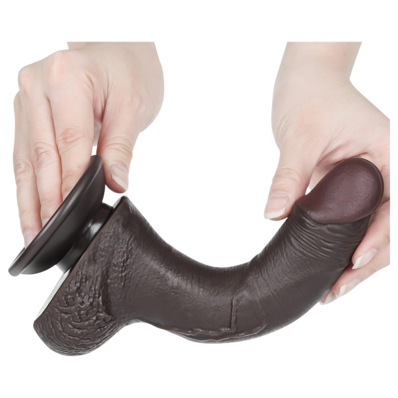 Sliding-Skin - tapadókorongos kétrétegű dildó - 19,5 cm (barna) 137089 termék bemutató kép