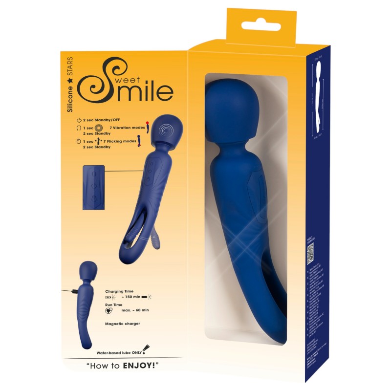 Smile - 2in1 nyelves wand masszírozó vibrátor (kék) 163425 termék bemutató kép