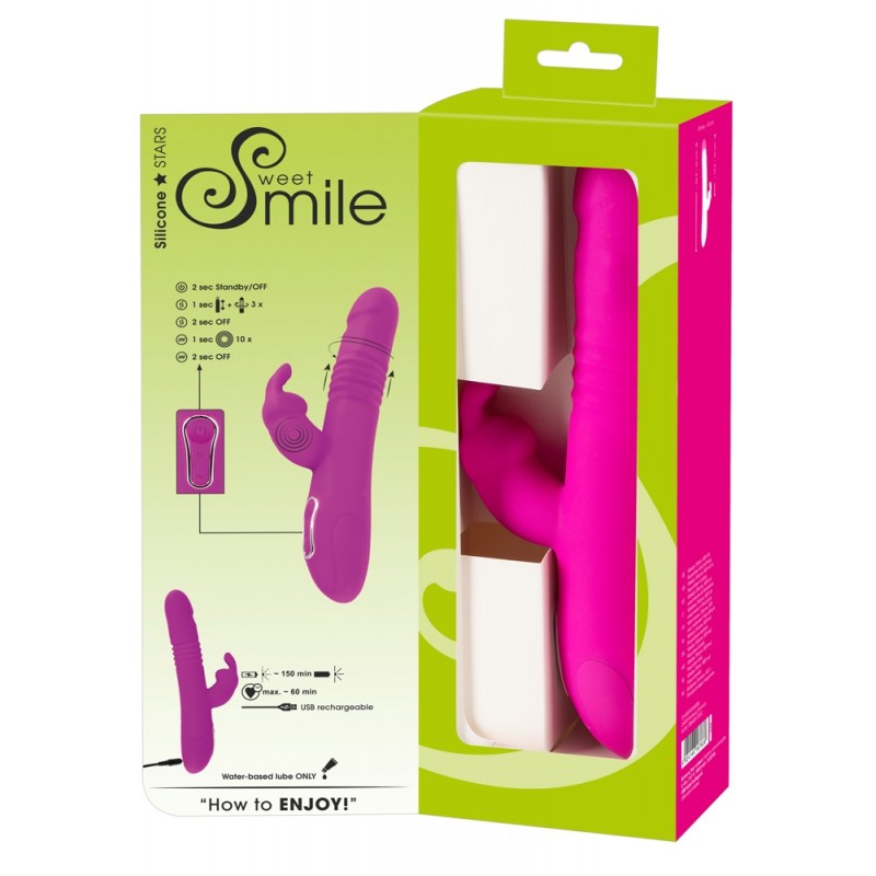 SMILE Rabbit - akkus, csiklókaros lökő-forgó vibrátor (pink) 67193 termék bemutató kép