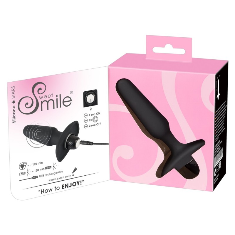 SMILE Butt Plug - akkus, szilikon anál vibrátor (fekete) 36178 termék bemutató kép