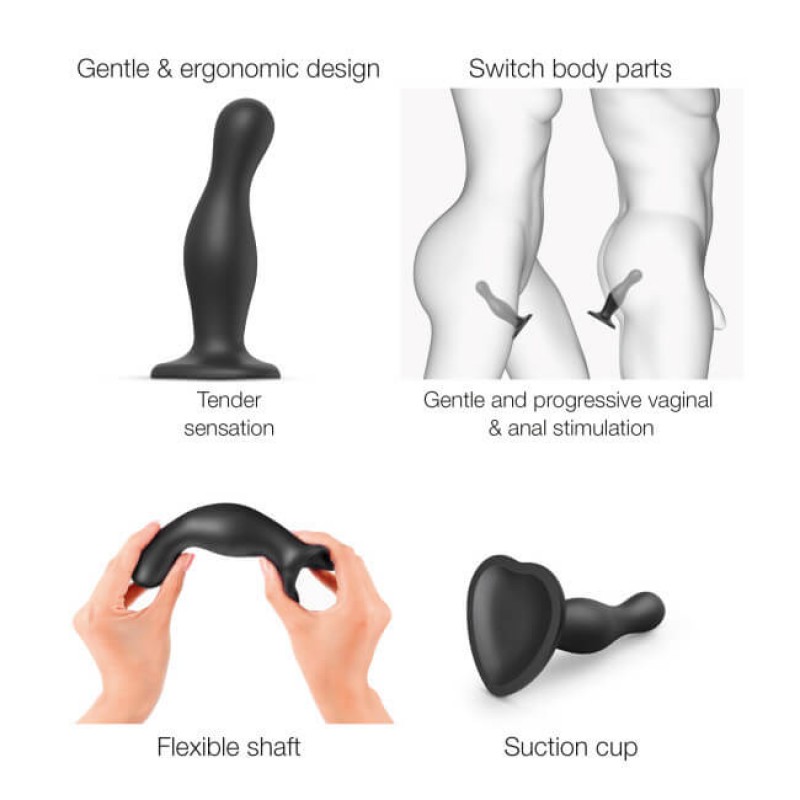 Strap-on-me Curvy S - hullámos, tapadókorongos dildó (fekete) 59562 termék bemutató kép
