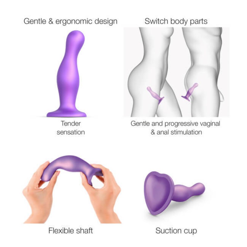 Strap-on-me Curvy S - hullámos, tapadókorongos dildó (lila) 63364 termék bemutató kép