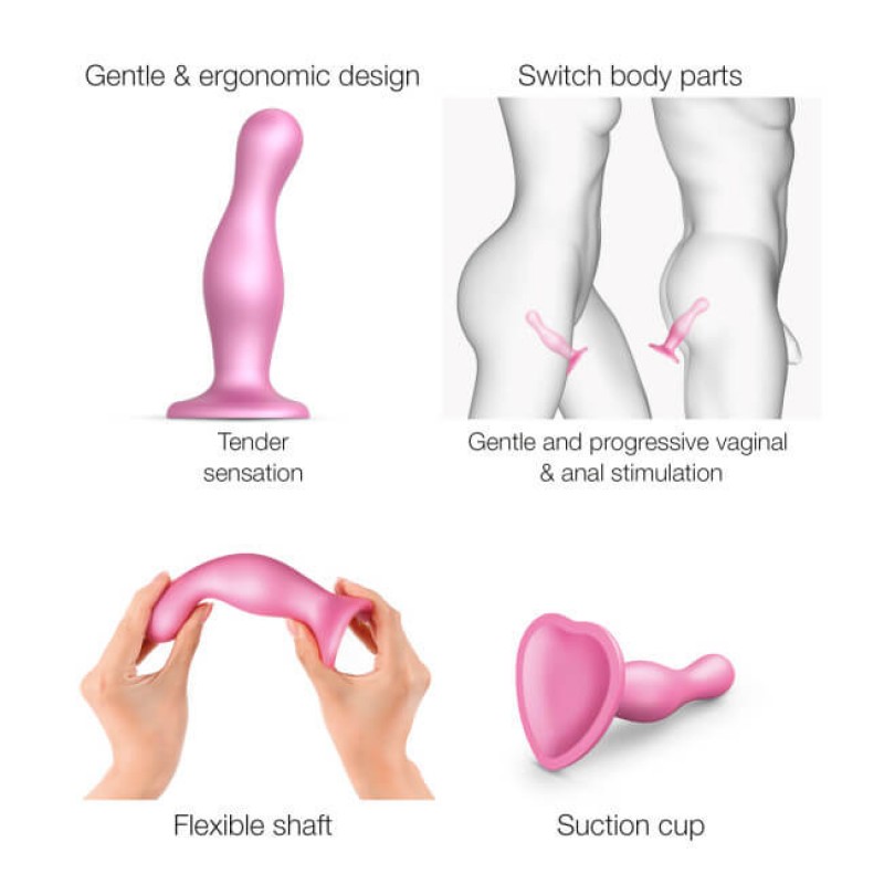 Strap-on-me Curvy S - hullámos, tapadókorongos dildó (pink) 63360 termék bemutató kép
