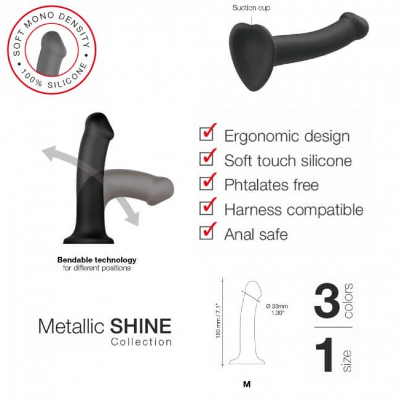 Strap-on-me Metallic Shine M - bőrbarát dildó (metál kék) 36900 termék bemutató kép