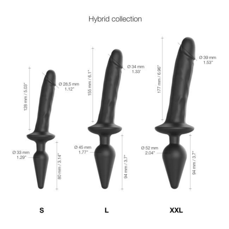 Strap-on-me Swith Realistic XXL - 2in1 szilikon dildó (fekete) 65608 termék bemutató kép