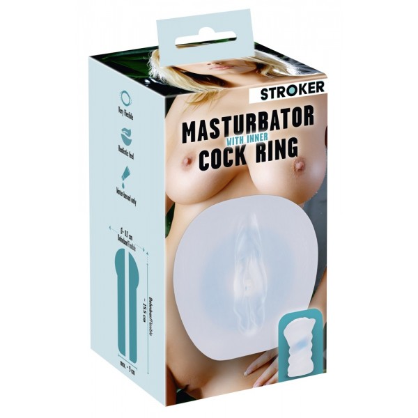 STROKER - műpunci maszturbátor, péniszgyűrűvel (tejfehér)