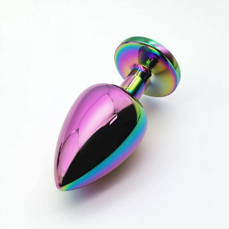 Sunfo - fém anál plug fehér kővel (szivárvány) 77607 termék bemutató kép