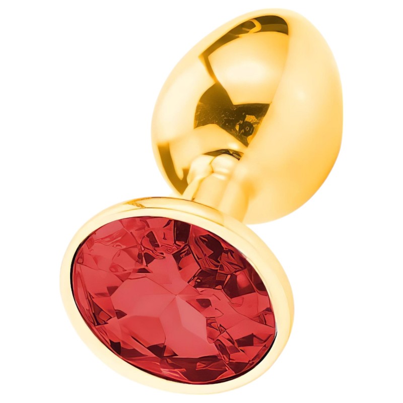 Sunfo - fém anál plug piros kővel (arany) 98773 termék bemutató kép