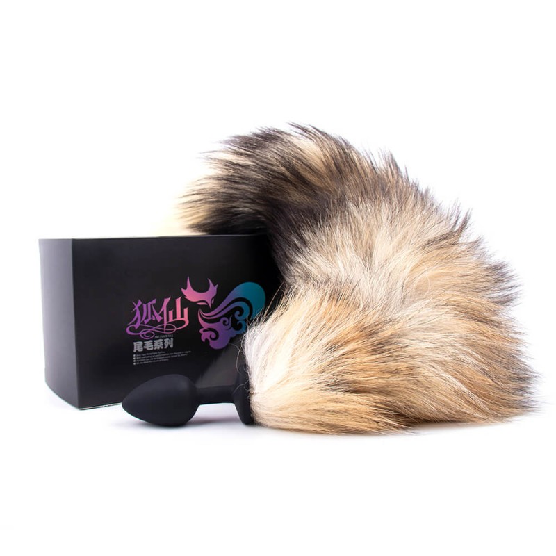 Sunfo - szilikon anál dildó rókafarokkal (fekete-vörös) 74426 termék bemutató kép