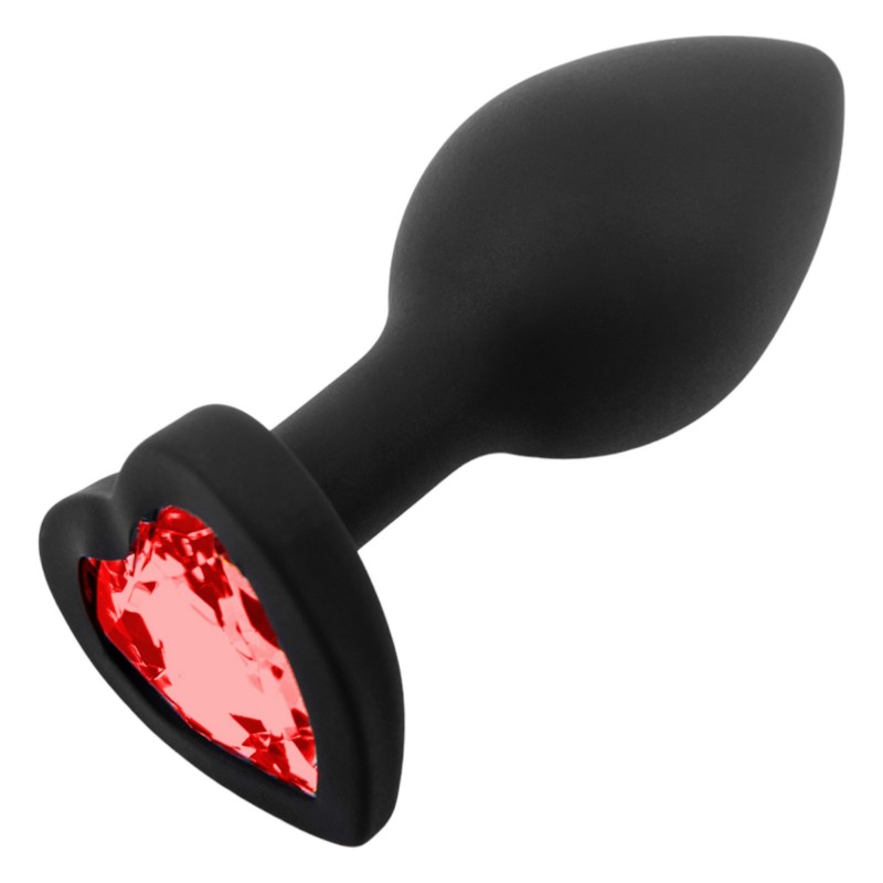 Sunfo - szilikon anál plug szíves piros kővel (fekete) 95486 termék bemutató kép