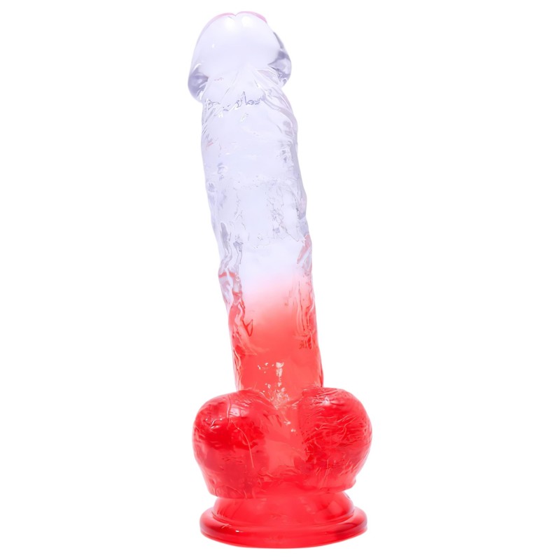 Sunfo - tapadókorongos, herés dildó - 21 cm (átlátszó-piros) 132457 termék bemutató kép