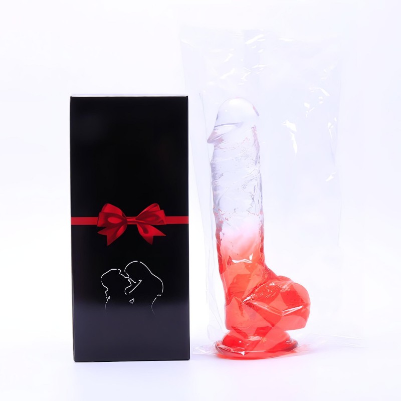 Sunfo - tapadókorongos, herés dildó - 21 cm (átlátszó-piros) 132458 termék bemutató kép