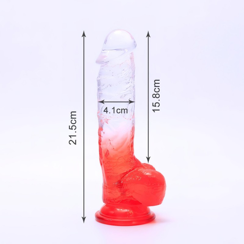 Sunfo - tapadókorongos, herés dildó - 21 cm (átlátszó-piros) 132459 termék bemutató kép