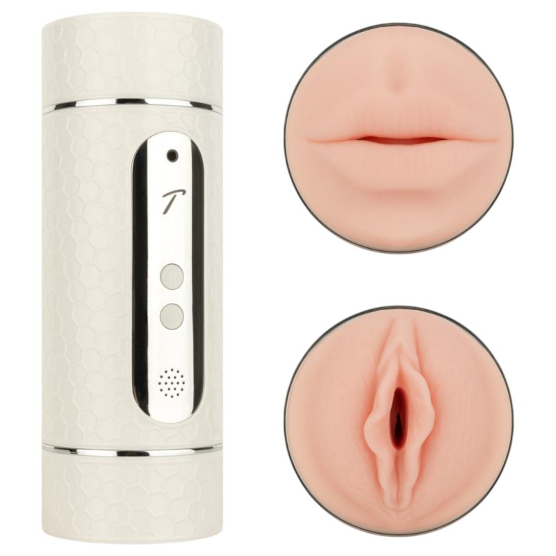 Teazers - hang vezérlésű száj- és punci maszturbátor (fehér) 121723 termék bemutató kép