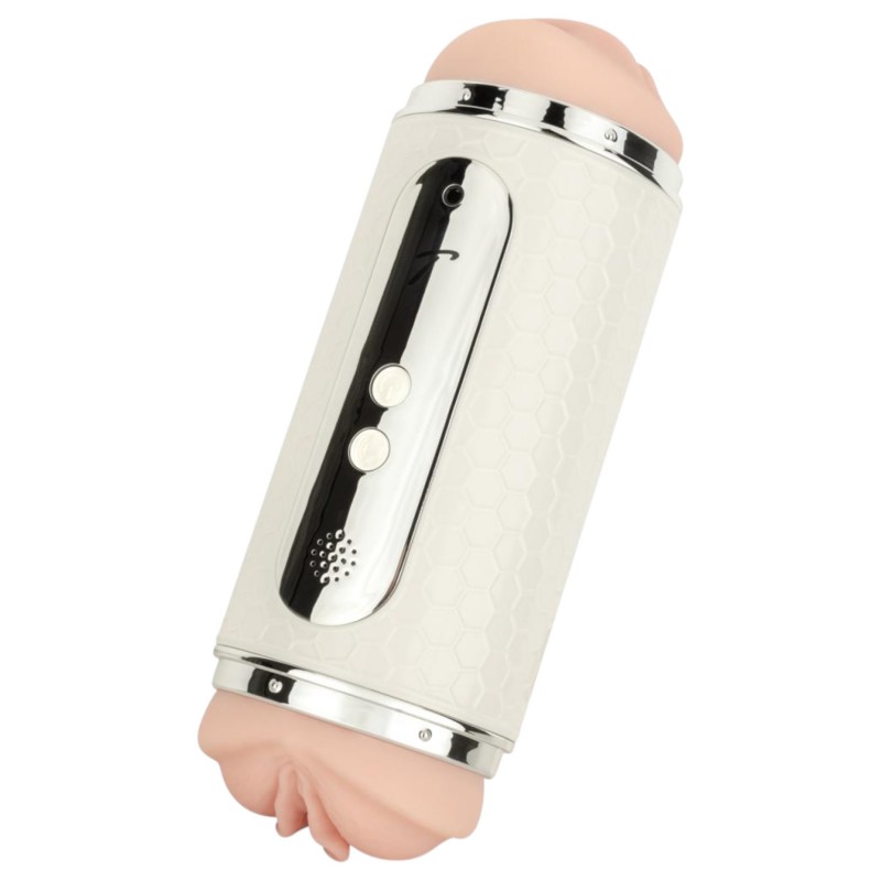 Teazers - hang vezérlésű száj- és punci maszturbátor (fehér) 121724 termék bemutató kép