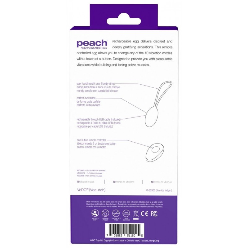 VeDO Peach - akkus, rádiós vibrációs tojás (lila) 30605 termék bemutató kép