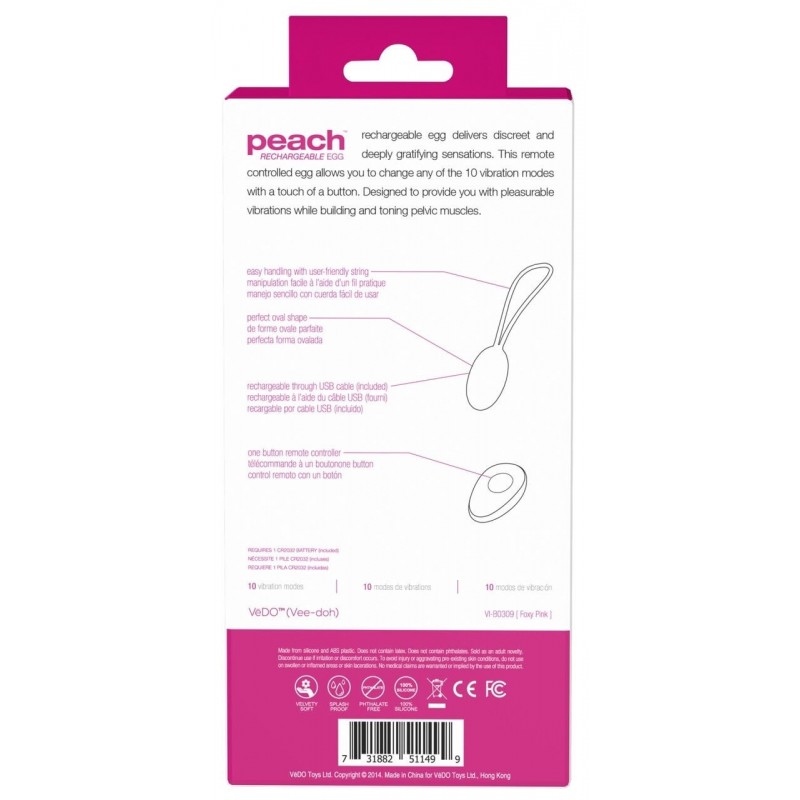VeDO Peach - akkus, rádiós vibrációs tojás (pink) 30603 termék bemutató kép