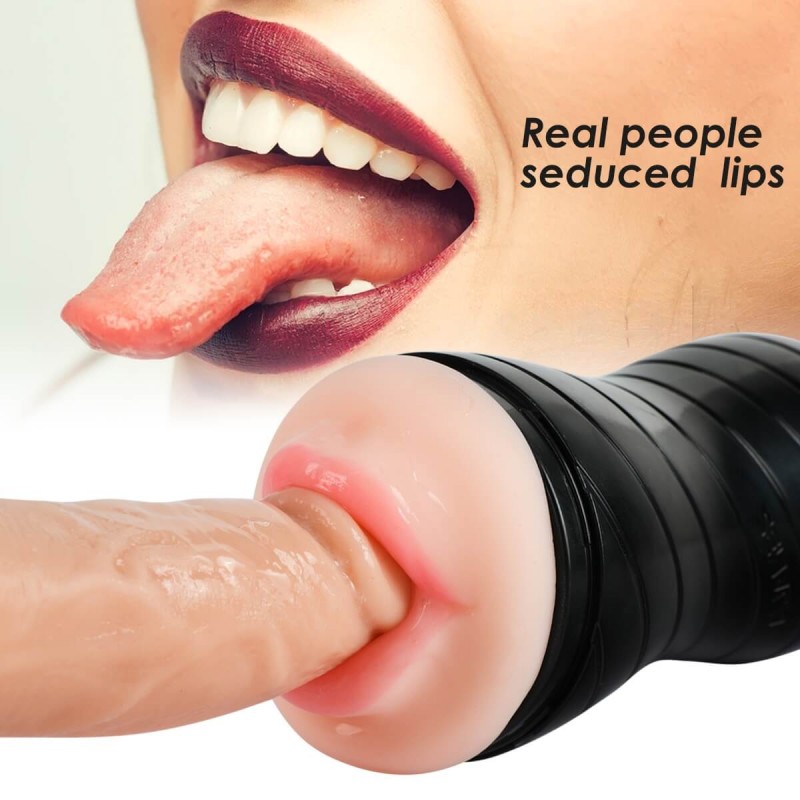 Vibeconnect - élethű száj és műpunci maszturbátor (natúr-fekete) 76004 termék bemutató kép