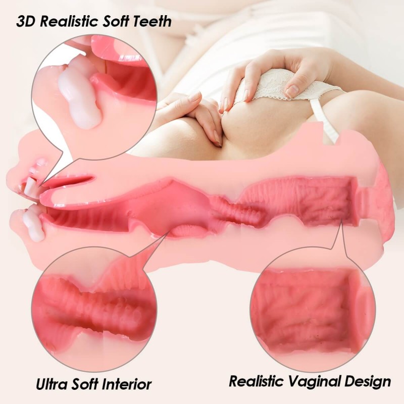 Vibeconnect - élethű száj és műpunci maszturbátor (natúr-fekete) 76006 termék bemutató kép