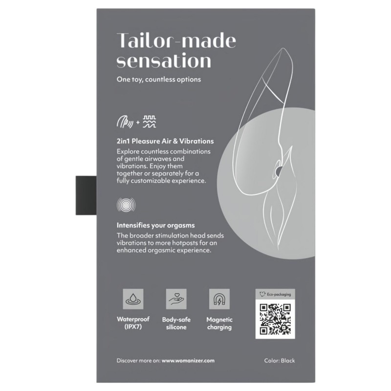 Womanizer Enhance 2in1 léghullámos csiklószívó + vibrátor (fekete) 140683 termék bemutató kép