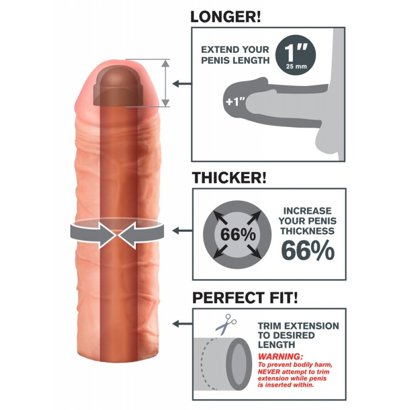 Pipedream - X-TENSION Mega 1 - élethű péniszköpeny (17,7 cm, testszínű) 51258 termék bemutató kép
