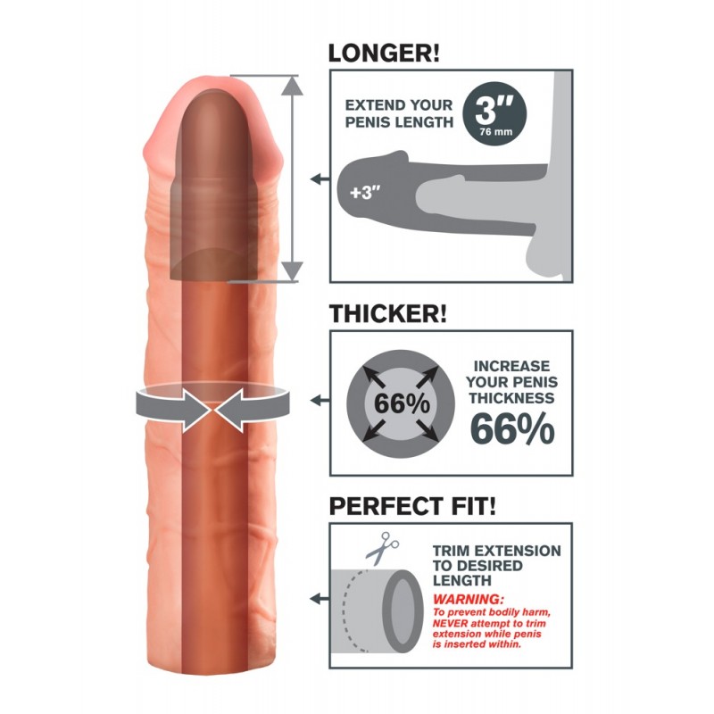 Pipedream - X-TENSION Mega 3 - élethű péniszköpeny (22,8 cm, natúr) 51269 termék bemutató kép